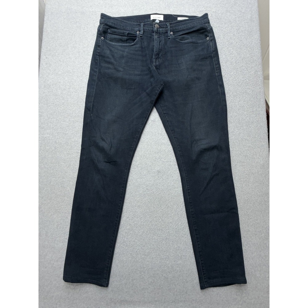 Frame L'Homme Slim Jeans Mens 34x32 Blue Placid Dark Wash Tapered Stretch LMH691